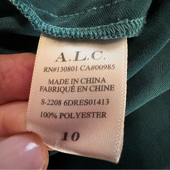 A.L.C. Inez Dress In Emerald Midi Ruched Draped 10 Satin Event - Picture 15 of 16